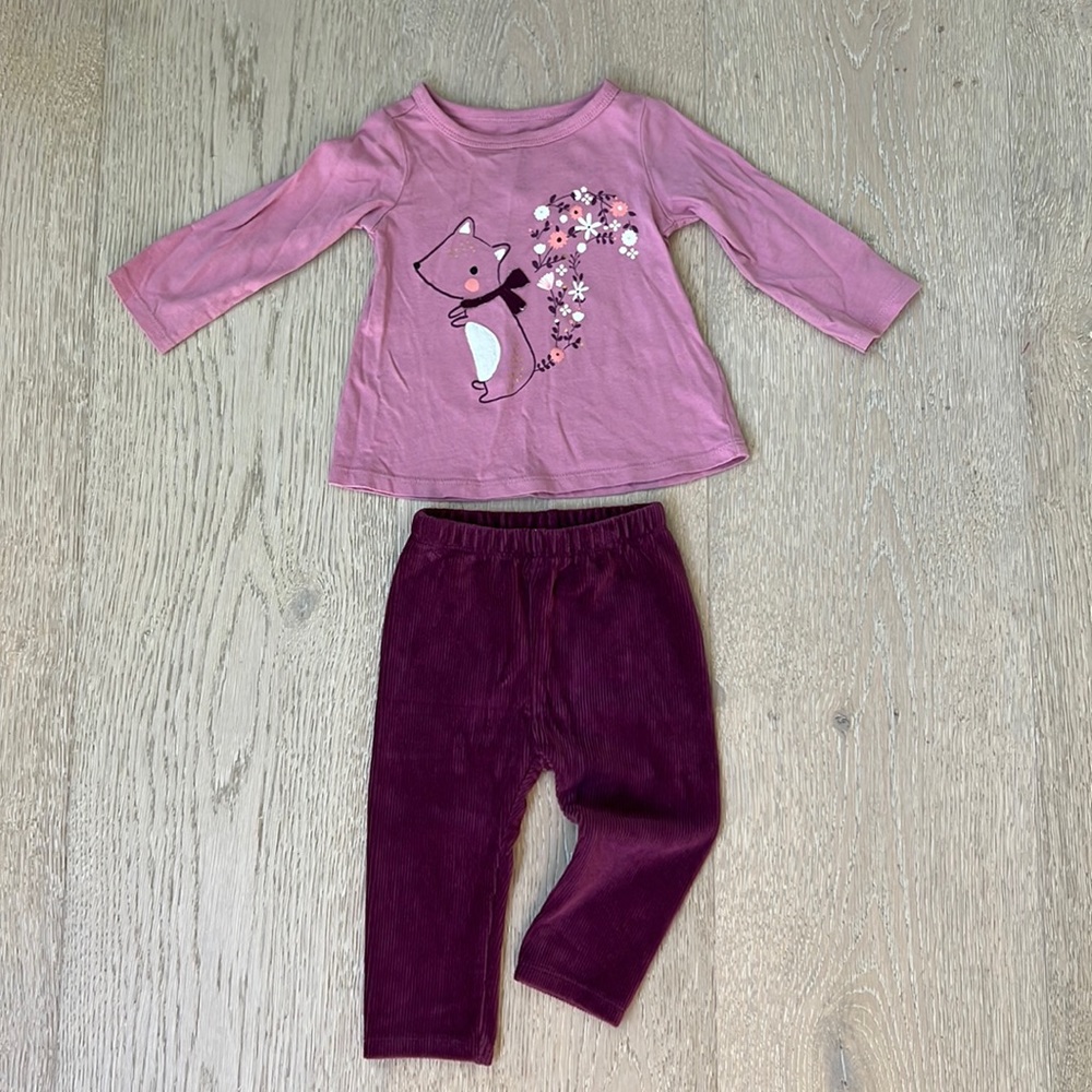 6-9 Months Girl Boho Outfit (Long Sleeve Shirt & Pants).